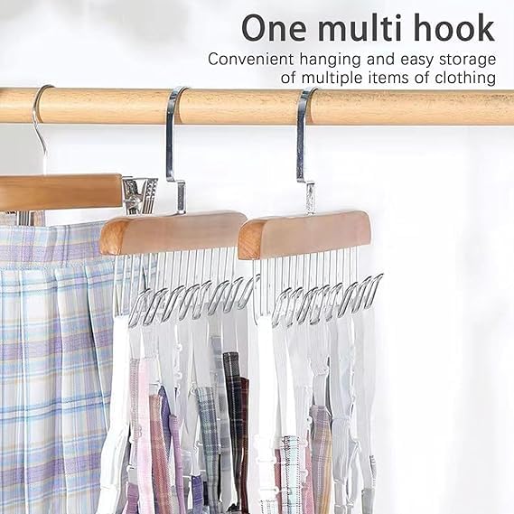 Wooden 8 Hook Adjustable Clothes Hanger for Lingerie, Belt, Scarf, Tie, Garments and Accessories (Pack of 1)