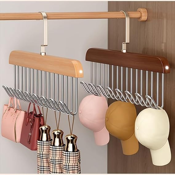 Wooden 8 Hook Adjustable Clothes Hanger for Lingerie, Belt, Scarf, Tie, Garments and Accessories (Pack of 1)