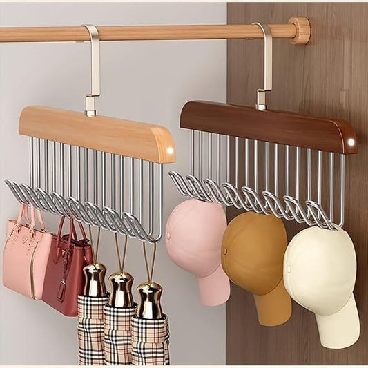 Wooden 8 Hook Adjustable Clothes Hanger for Lingerie, Belt, Scarf, Tie, Garments and Accessories (Pack of 1)