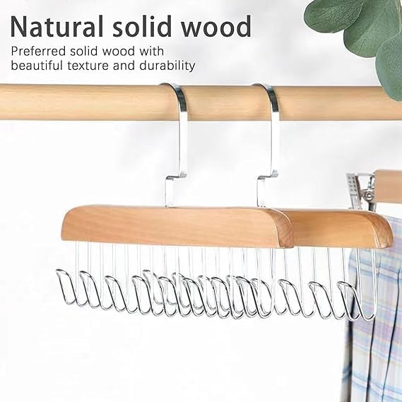 Wooden 8 Hook Adjustable Clothes Hanger for Lingerie, Belt, Scarf, Tie, Garments and Accessories (Pack of 1)