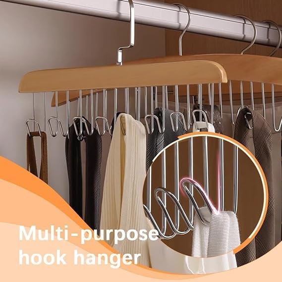 Wooden 8 Hook Adjustable Clothes Hanger for Lingerie, Belt, Scarf, Tie, Garments and Accessories (Pack of 1)