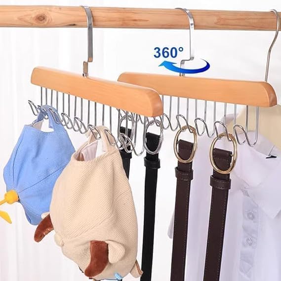 Wooden 8 Hook Adjustable Clothes Hanger for Lingerie, Belt, Scarf, Tie, Garments and Accessories (Pack of 1)